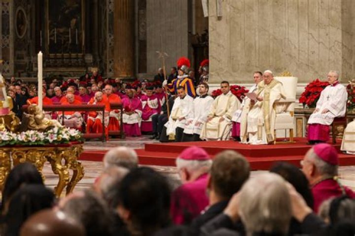 Pope says 'our hearts are in Bethlehem' as he presides over the Christmas Eve Mass in St. Peter's