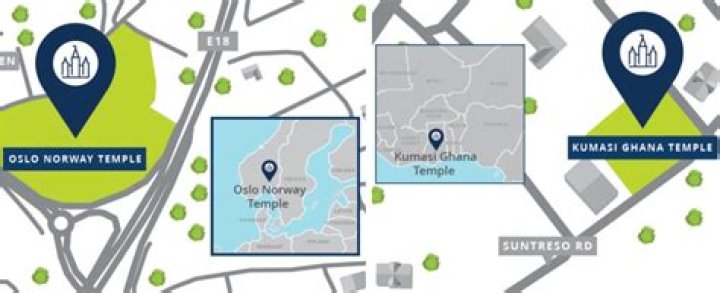Where are the locations for Oslo Norway, Kumasi Ghana temples?